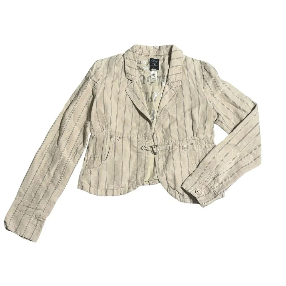 Vintage Women's Diesel Flight Bright Cream Stripe‎ Short Blazer Jacket Sz Small